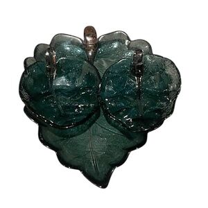 Set Of 3 Vintage Blue-Purple Art Glass Leaf Bowl Dynasty‎ Purple-Blue Glass Bowl